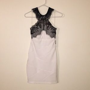 Emerald Sundae White Bodycon Dress with Black Lace